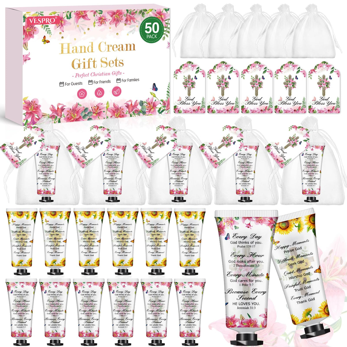 VESPRO 50-pack Christian hand creams gifts for church events