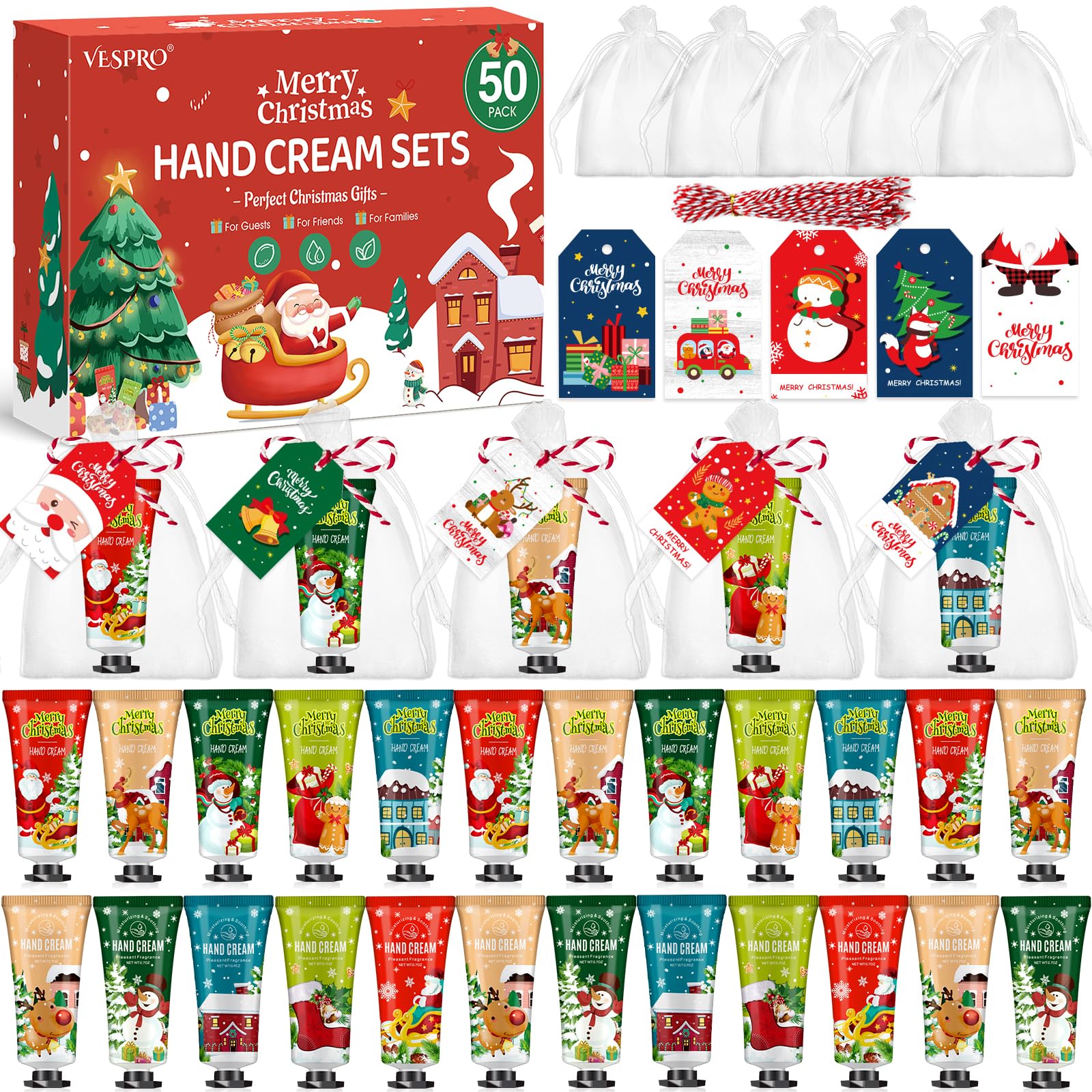 VESPRO 50-pack Christmas hand creams ready for holiday gifting