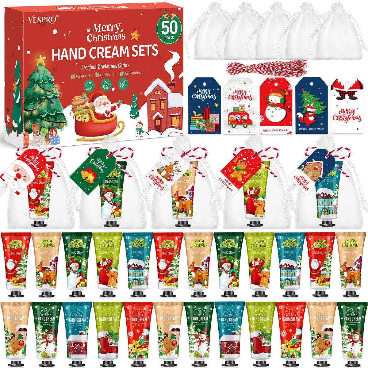 VESPRO 50-pack Christmas hand creams ready for holiday gifting