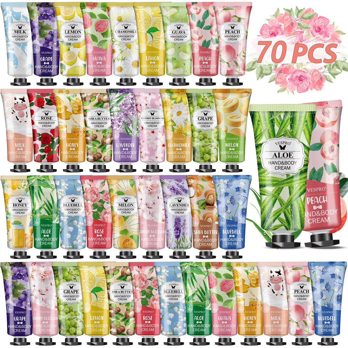 VESPRO 70-pack hand cream set variety pack for daily moisture