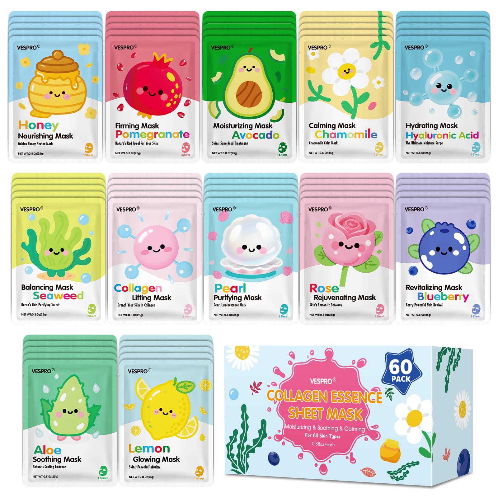 VESPRO collagen mask with rose for deep hydration and soothing skin relief