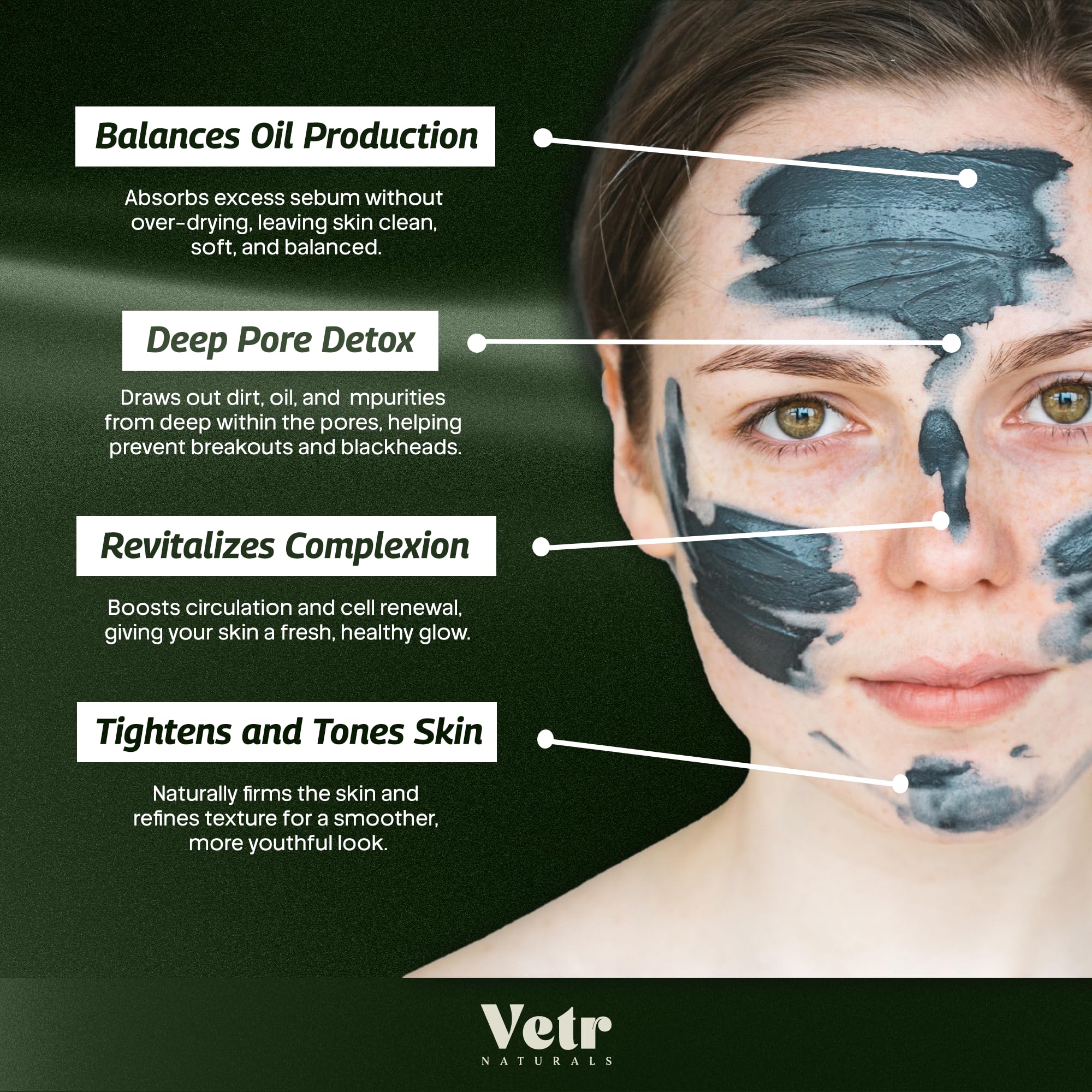 Deep pore cleansing mask application demonstrates impurity removal and refreshed skin.