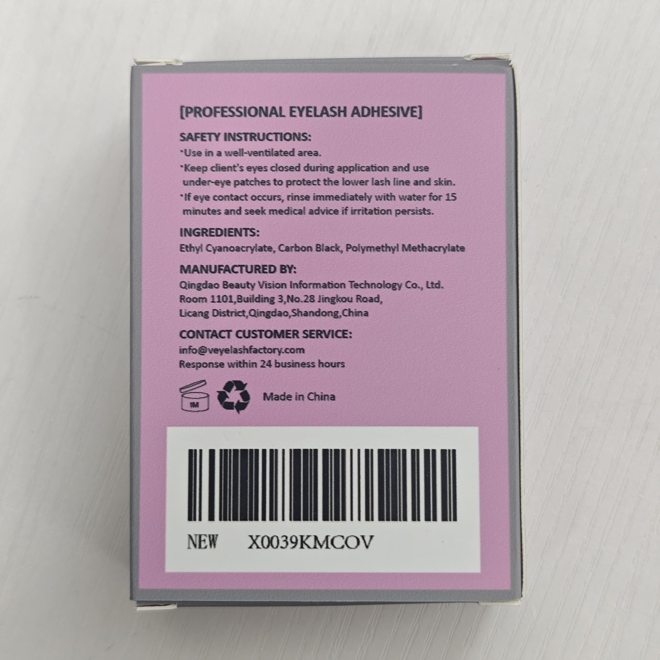 VEYES INC eyelash extension glue safety note and salon-use reminder.