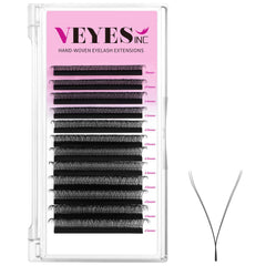 VEYES INC YY lash extensions tray showing premade fans for fast design.