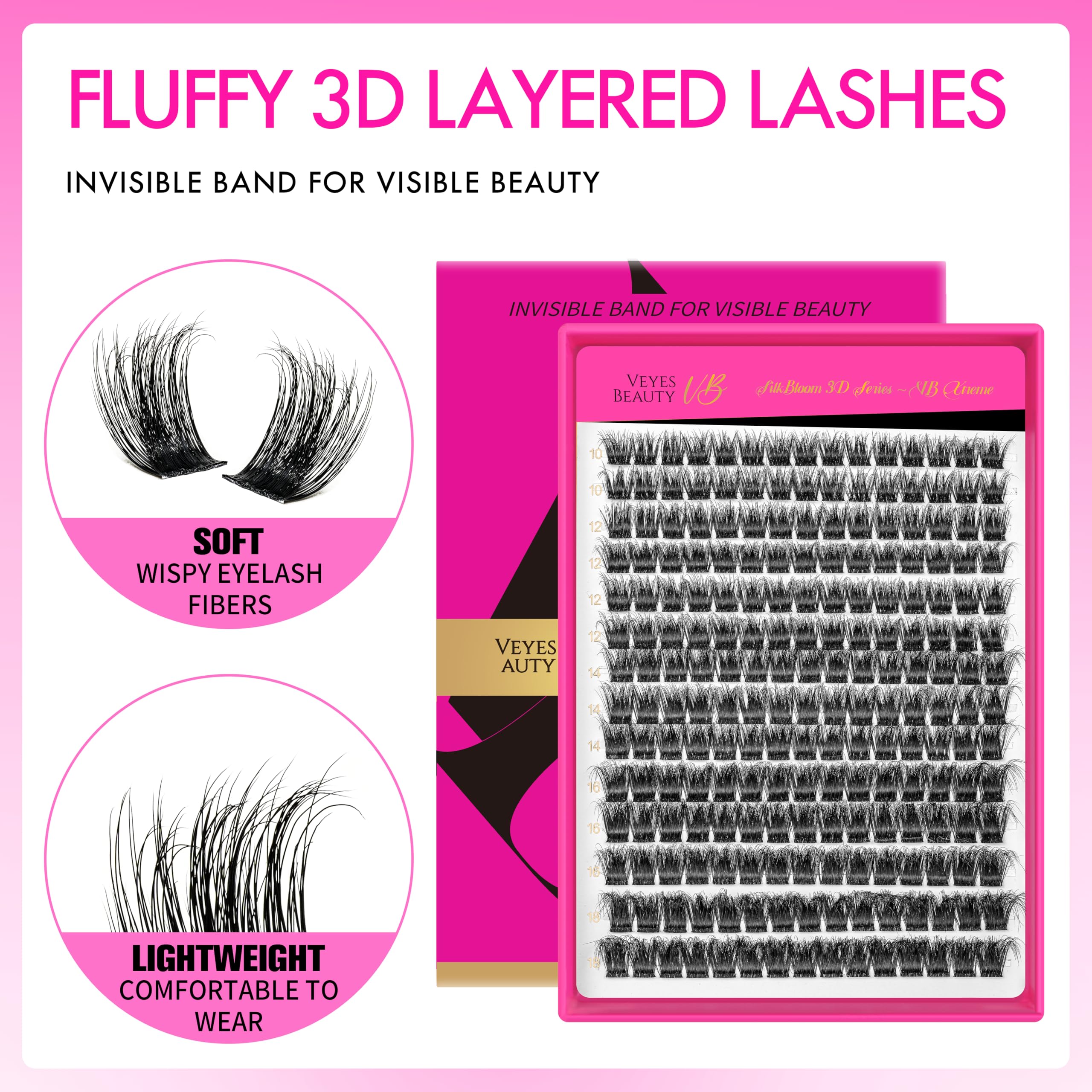 VEYESBEAUTY Lash Clusters with invisible band for seamless wear.