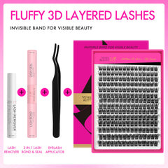 VEYESBEAUTY lash clusters kit features an invisible thin band for a seamless look