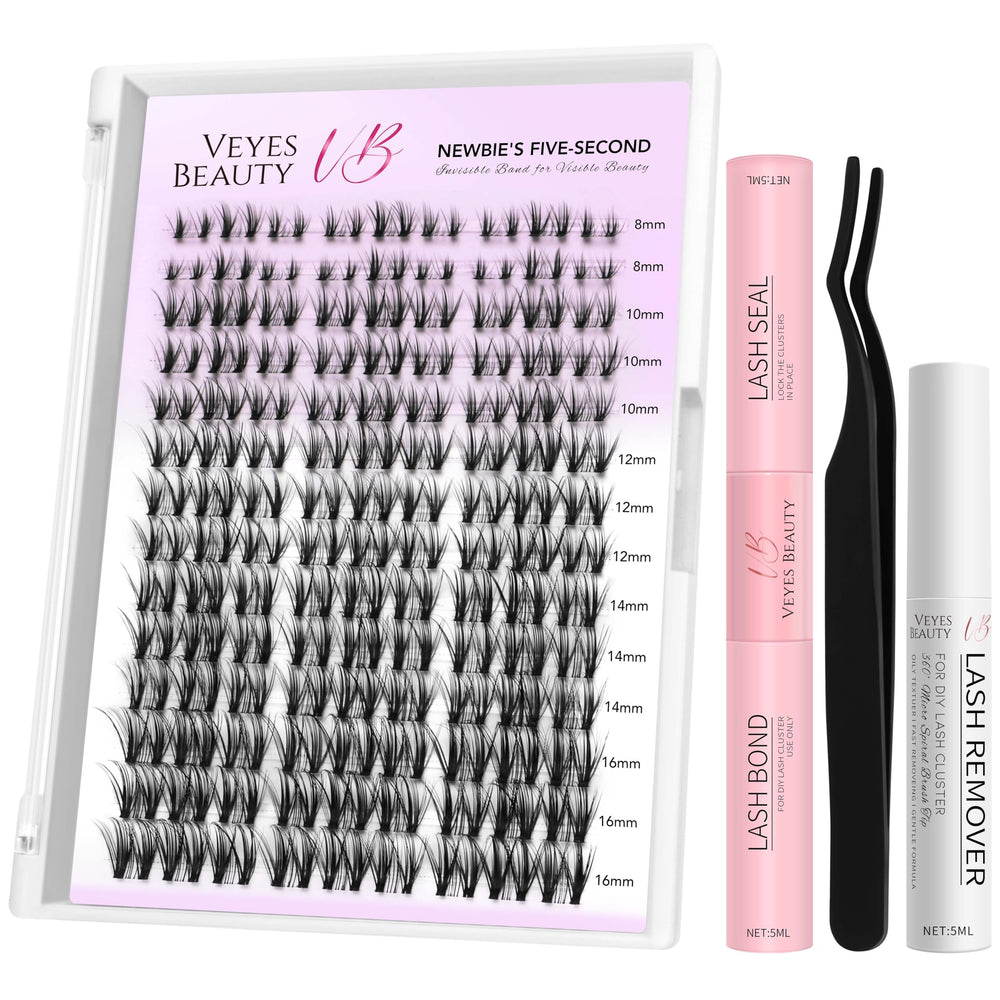 VEYESBEAUTY lash clusters kit packaging for easy at-home use.