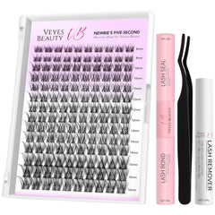 VEYESBEAUTY Lash Clusters Kit packaging shows easy-to-use DIY lashes for quick looks.
