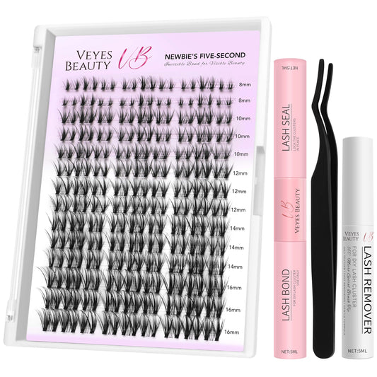 VEYESBEAUTY lash clusters kit packaging for easy at-home use.