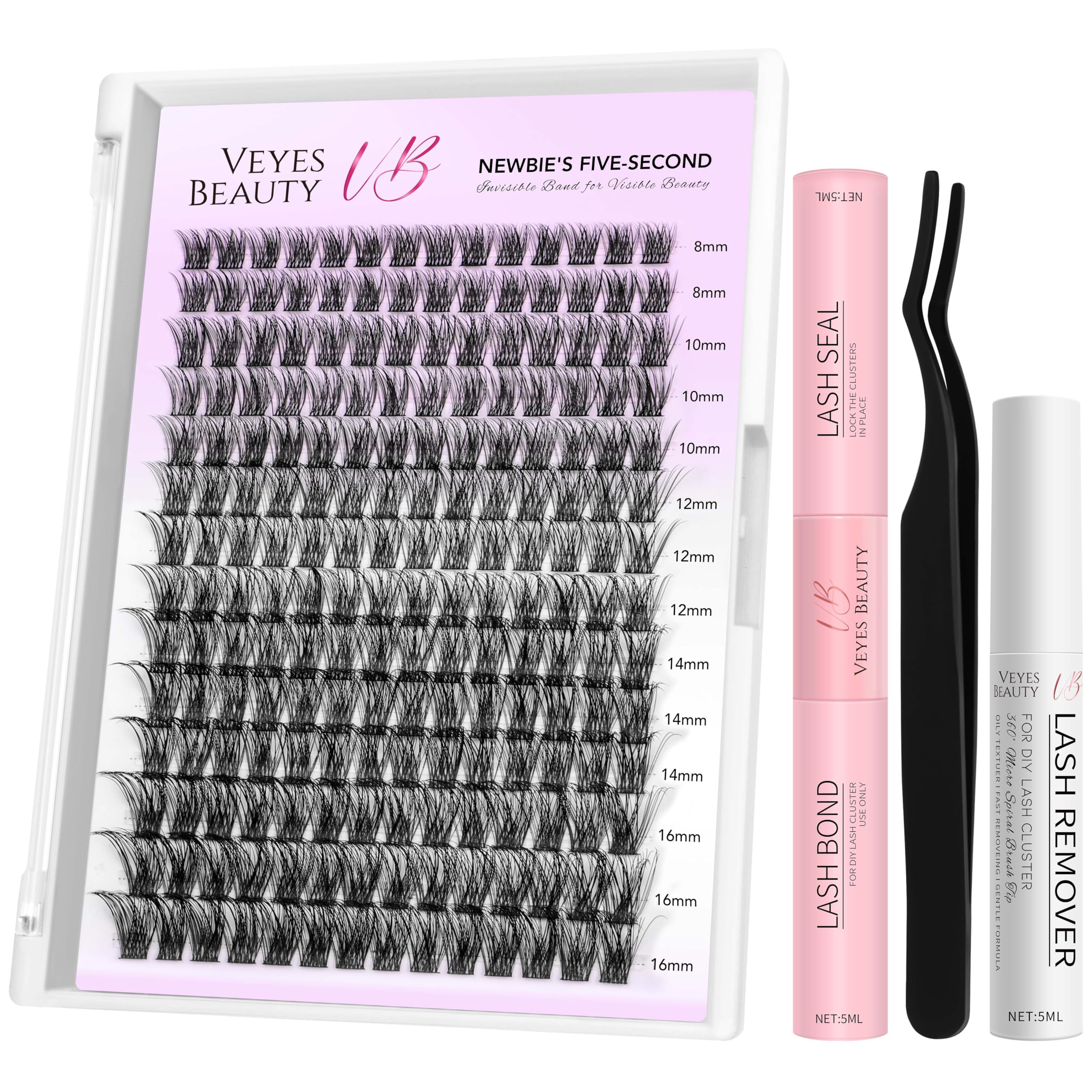 VEYESBEAUTY lash clusters kit tray close-up for easy, reusable looks.