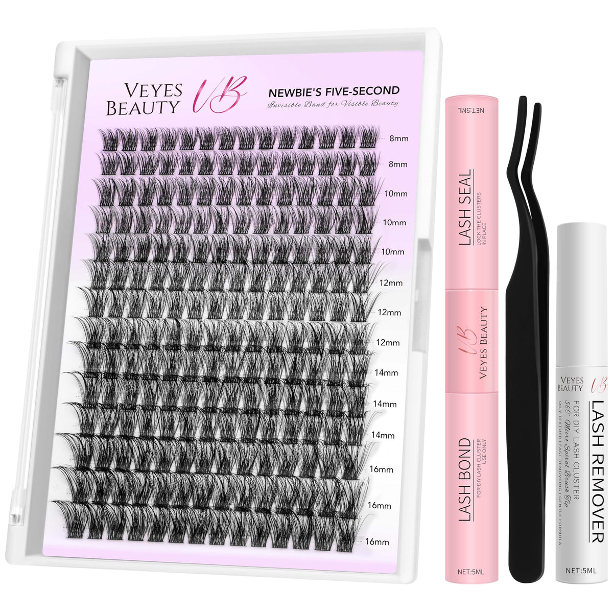 VEYESBEAUTY lash clusters kit tray close-up for easy, reusable looks.