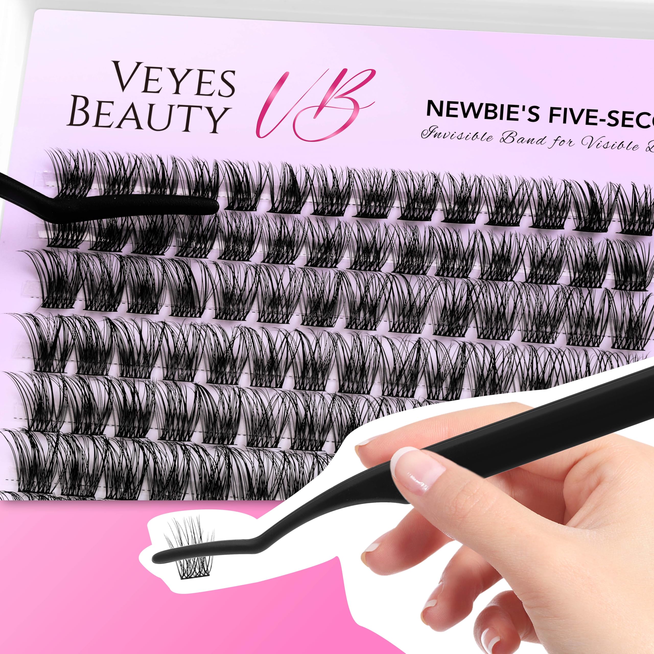VEYESBEAUTY wispy 8-16mm mixed-length lash tray ready for versatile styling.