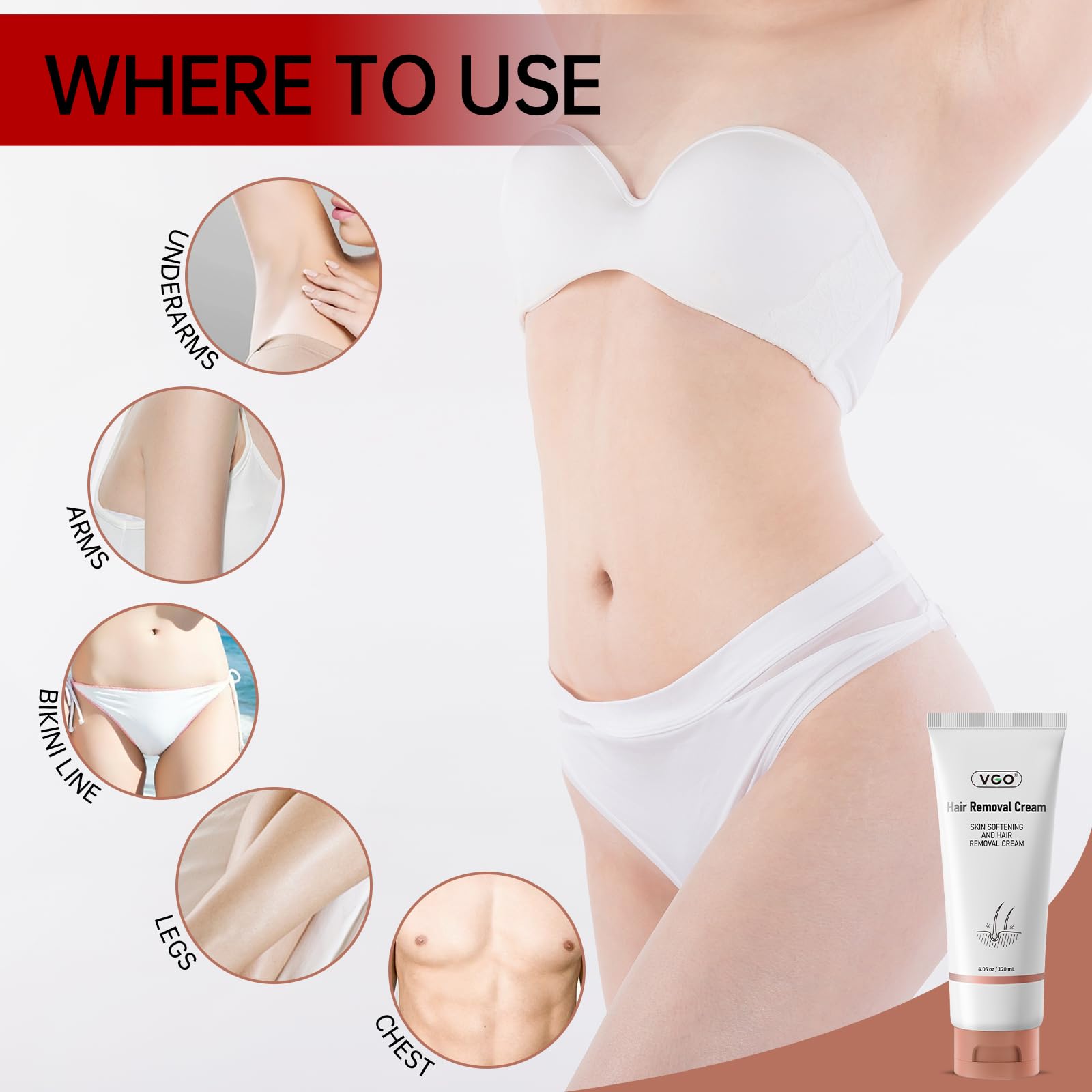 VGO Painless Hair Removal Cream back view shows compact design.