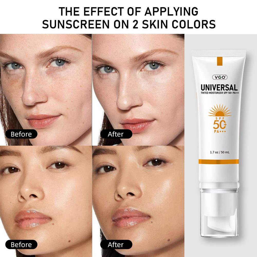 VGO tinted sunscreen being applied before makeup for a natural finish.