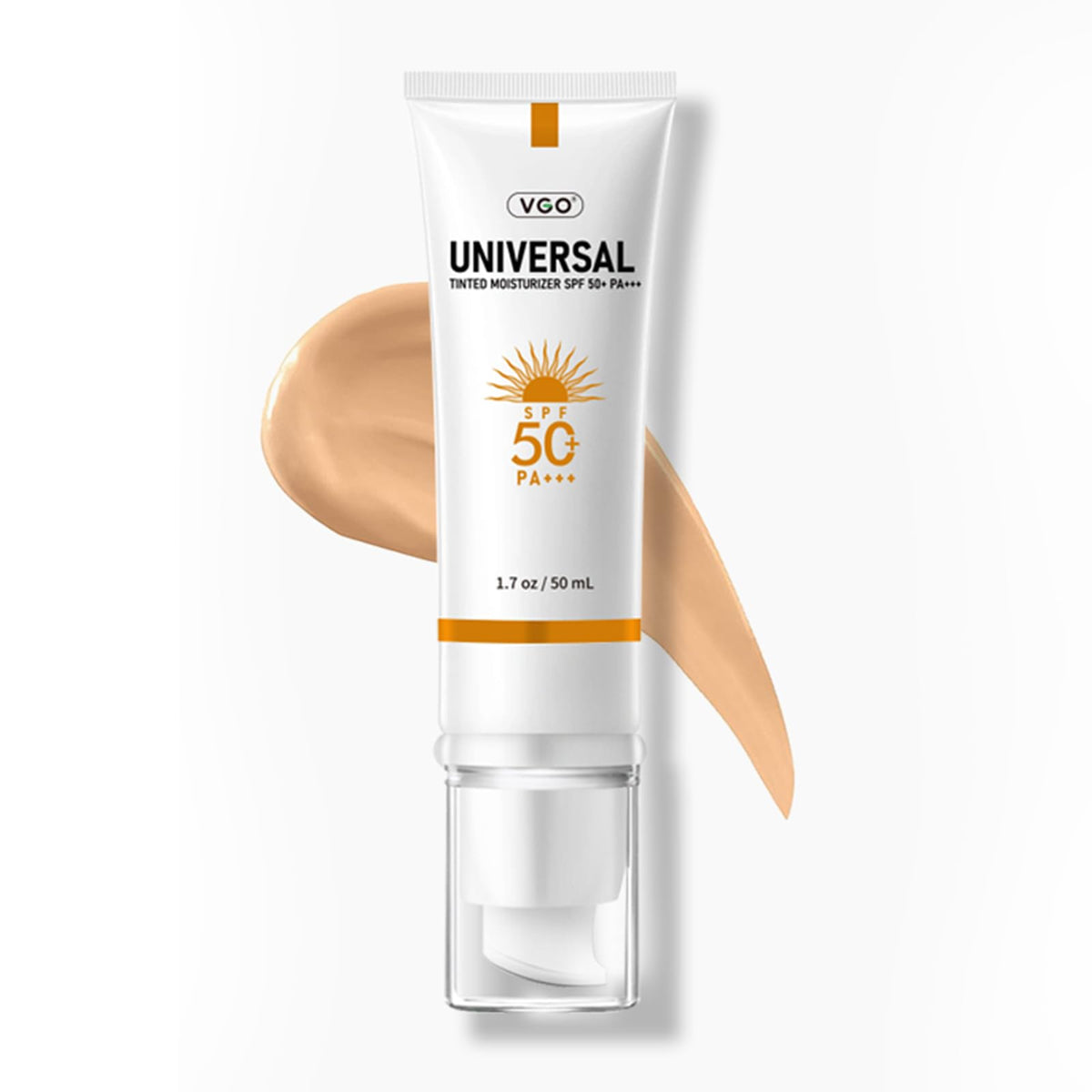 VGO tinted sunscreen bottle demonstrates SPF 50 protection for daily outdoor use.