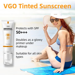 VGO tinted sunscreen texture swirls on skin for light coverage and hydration.