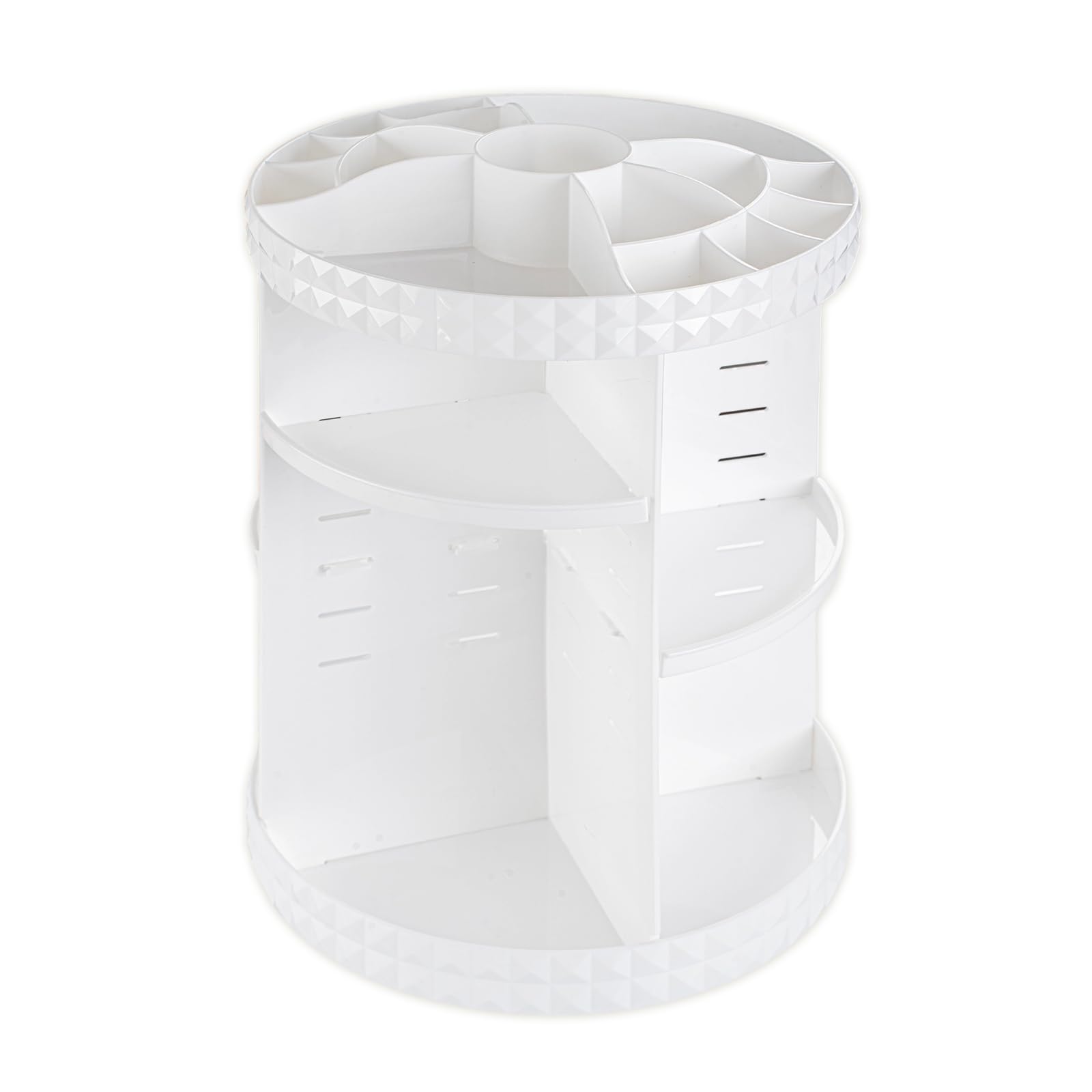 V-HANVER 360° rotating makeup organizer top view showing easy access to cosmetics