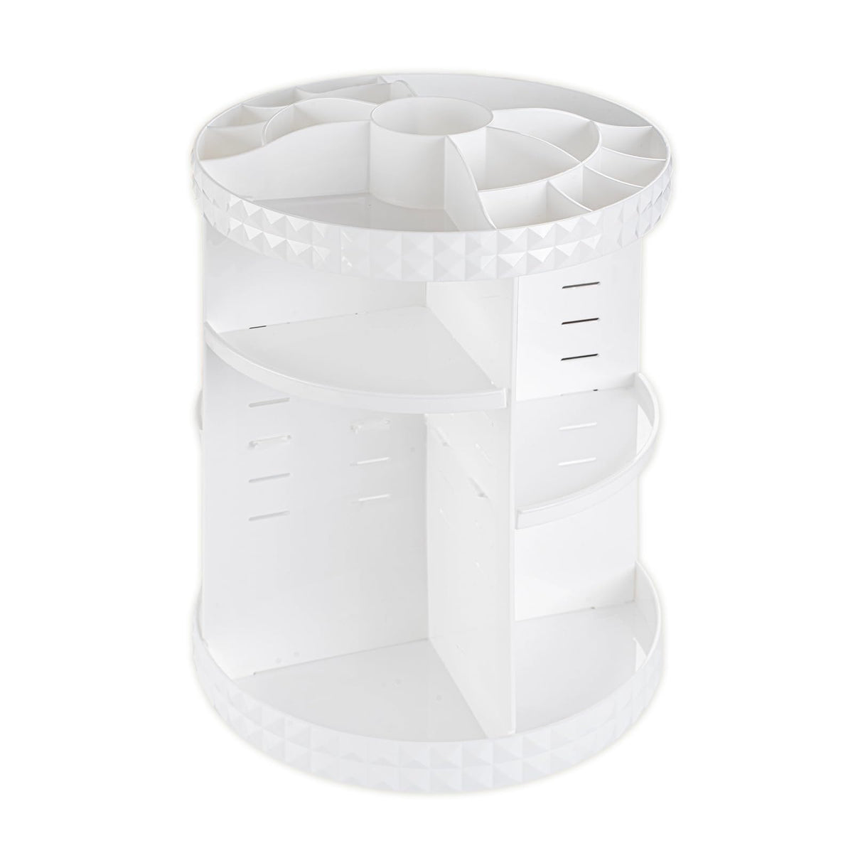 V-HANVER 360° rotating makeup organizer top view showing easy access to cosmetics