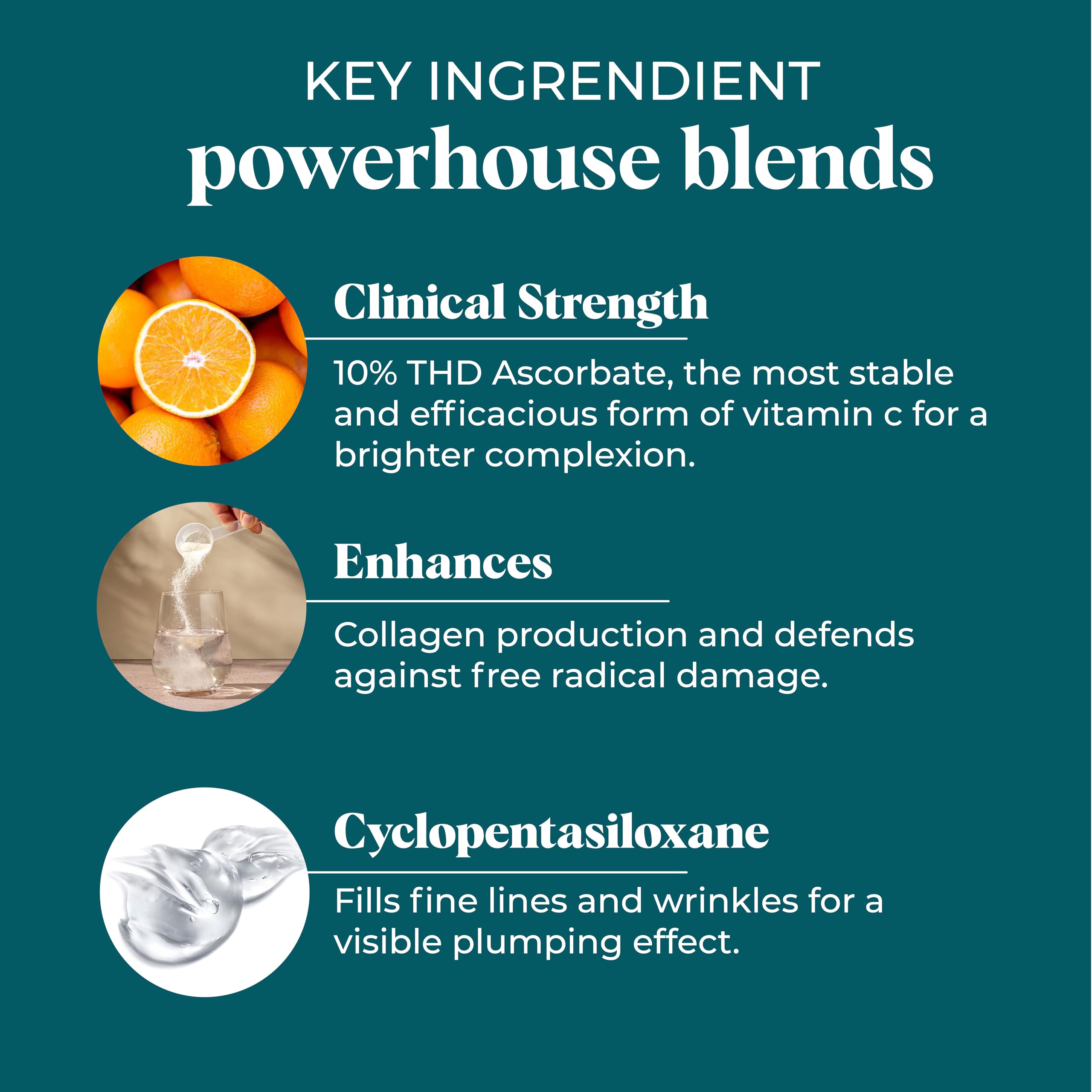 VI Derm Vitamin C Brightening Concentrate close-up reveals oil-free, smoothing texture.