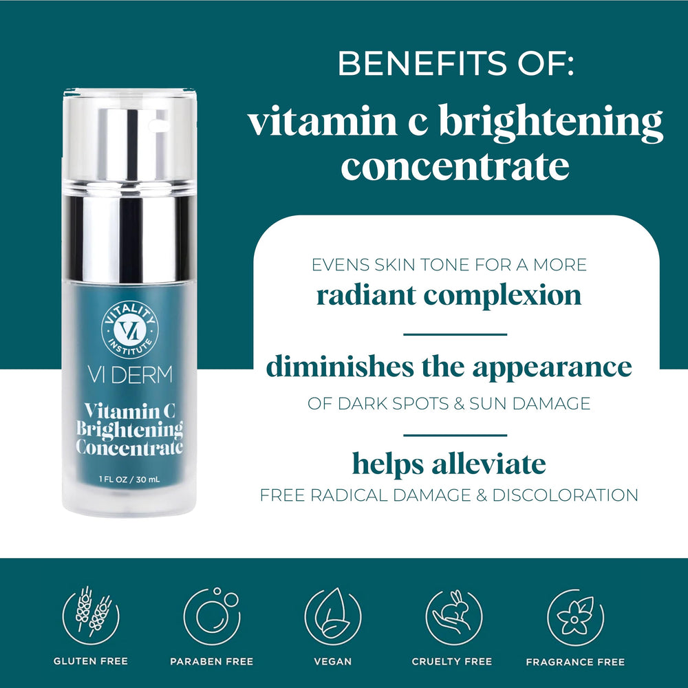 VI Derm Vitamin C Brightening Concentrate pump applicator enhancing easy daily use.