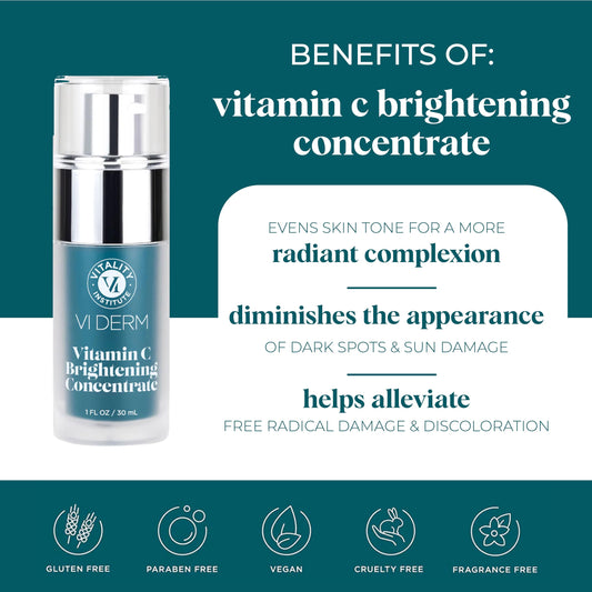 VI Derm Vitamin C Brightening Concentrate pump applicator enhancing easy daily use.