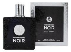 Viaan Krishna Victorious Heroes Noir bottle front view, long-lasting fragrance for evening wear.