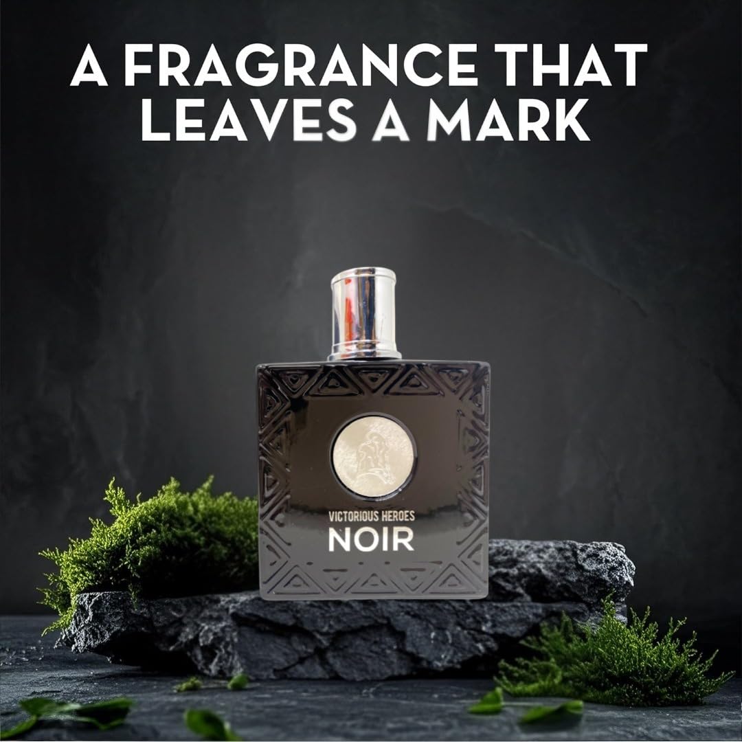 Viaan Krishna Victorious Heroes Noir bottle side view, sleek design for luxury grooming.