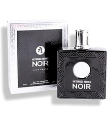 Viaan Krishna Victorious Heroes Noir logo close-up, brand elegance on display.