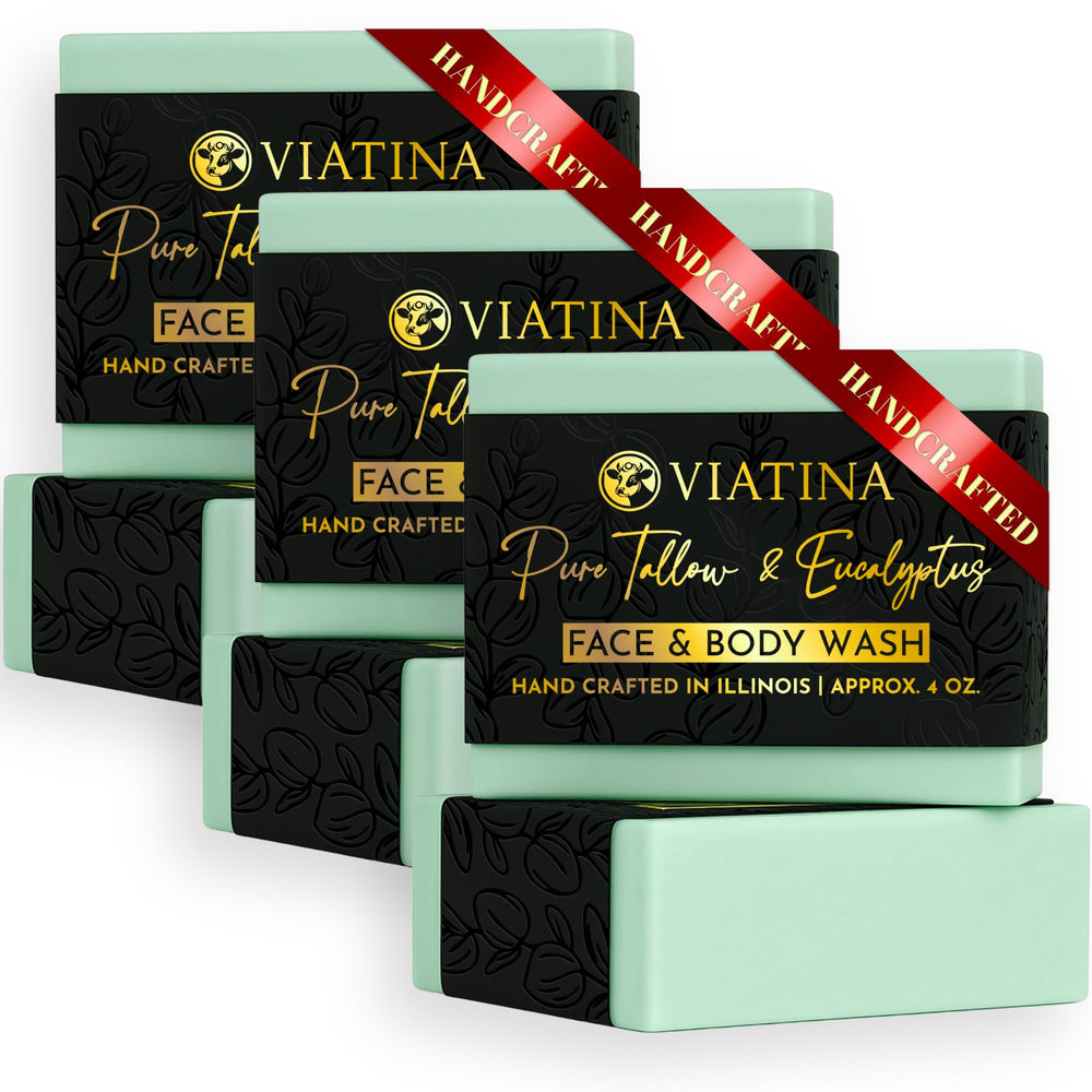 Viatina beef tallow soap bar showing rich lather for gentle cleansing