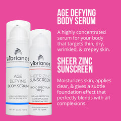 Vibriance Age Defying Body Serum bottle suggesting firming and nourishment.