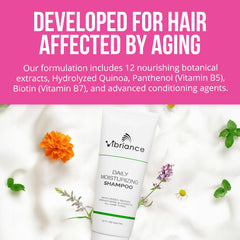 Vibriance Daily Moisturizing Shampoo postpartum-friendly formula nourishes scalp for fuller-looking hair.