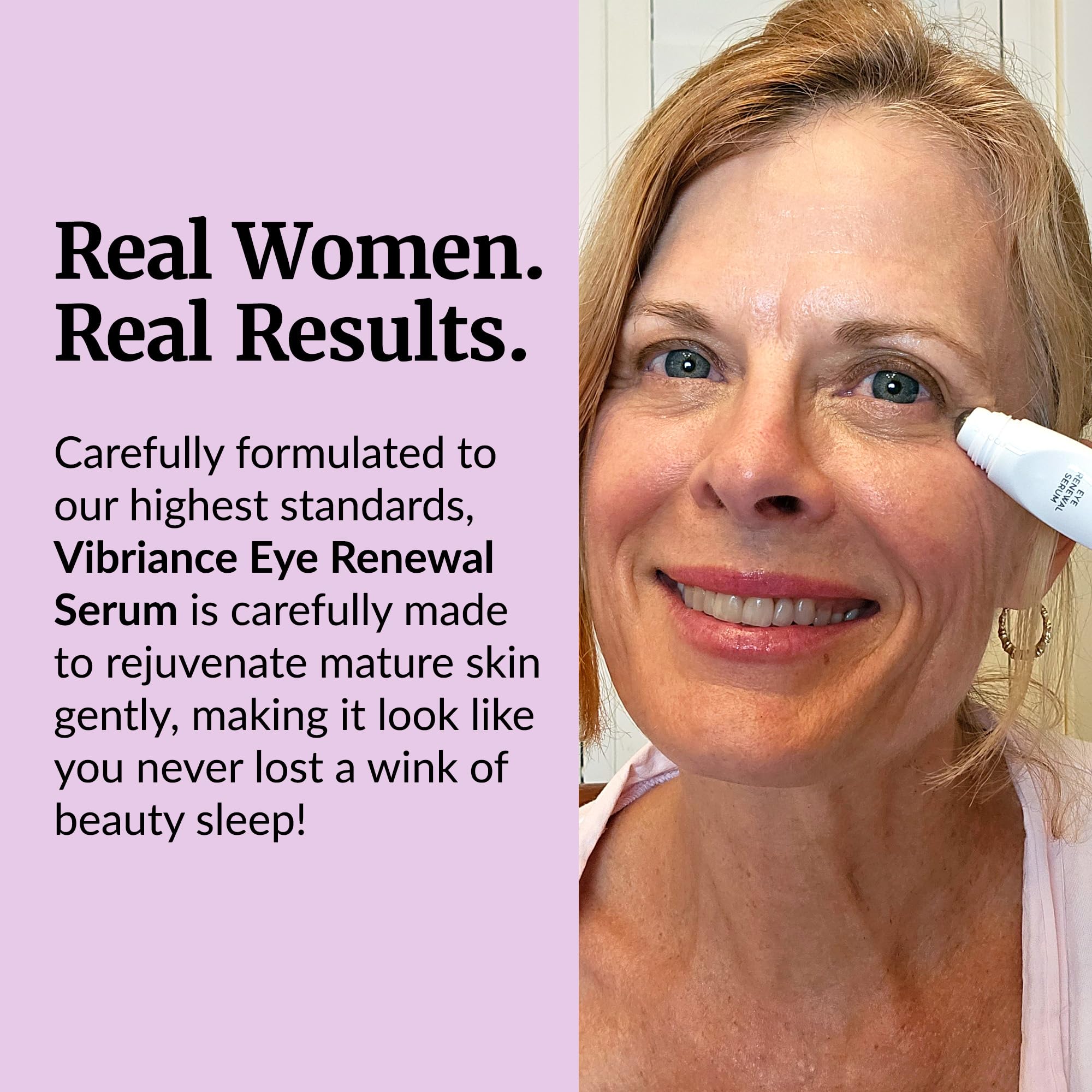 Vibriance Eye Renewal Serum packaging highlights mature-skin friendly design.