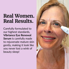 Vibriance Eye Renewal Serum packaging highlights mature-skin friendly design.