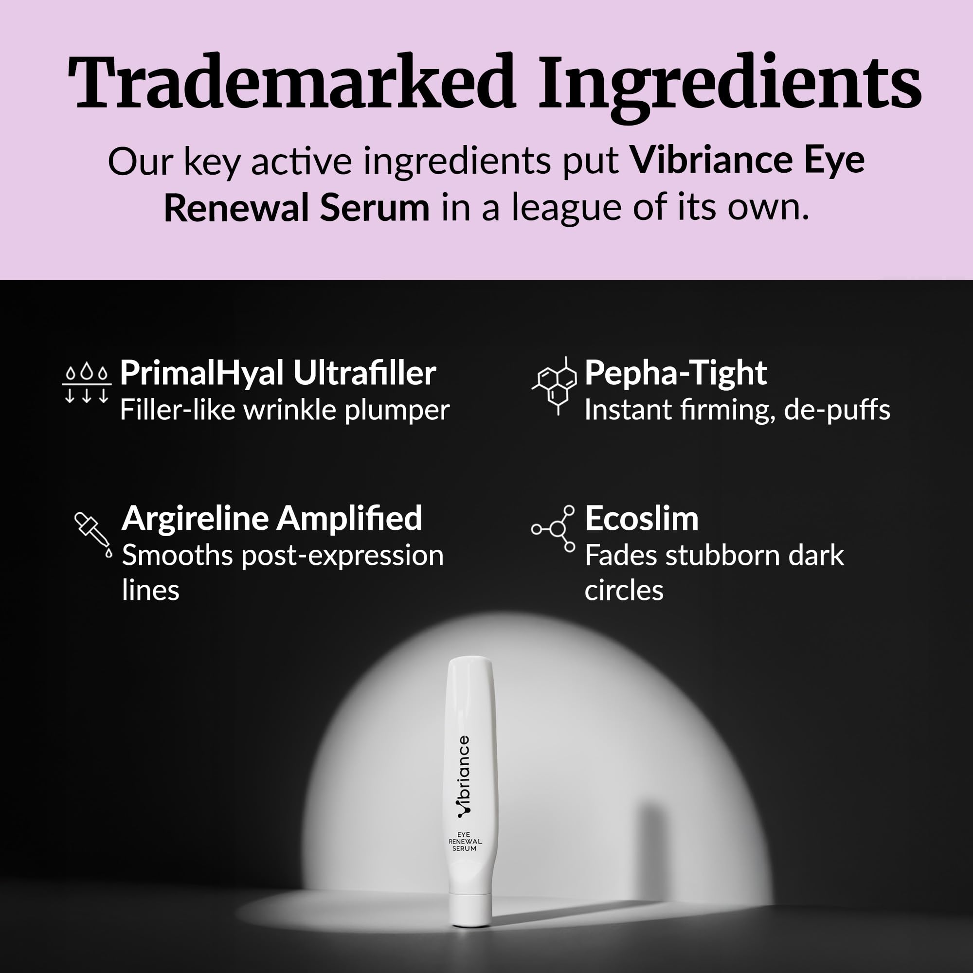 Vibriance Eye Renewal Serum close-up reveals lightweight texture for comfortable wear.