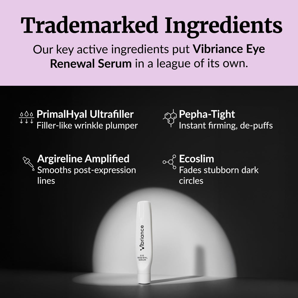 Vibriance Eye Renewal Serum close-up reveals lightweight texture for comfortable wear.
