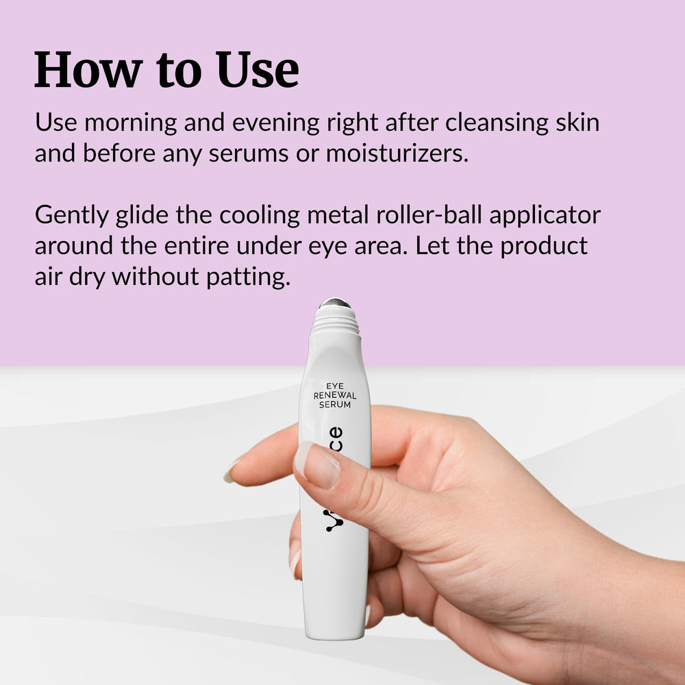 Vibriance Eye Renewal Serum under-eye area application targets puffiness and brightens the look.