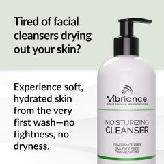 Vibriance Moisturizing Cleanser foam-lather close-up shows silky texture ideal for sensitive skin.