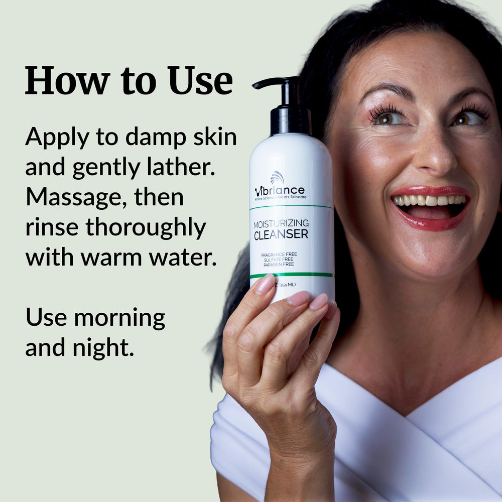 Vibriance Moisturizing Cleanser with shea butter softens and balances skin.