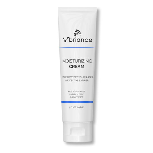 Vibriance Moisturizing Cream bottle application showing quick absorption and even coverage