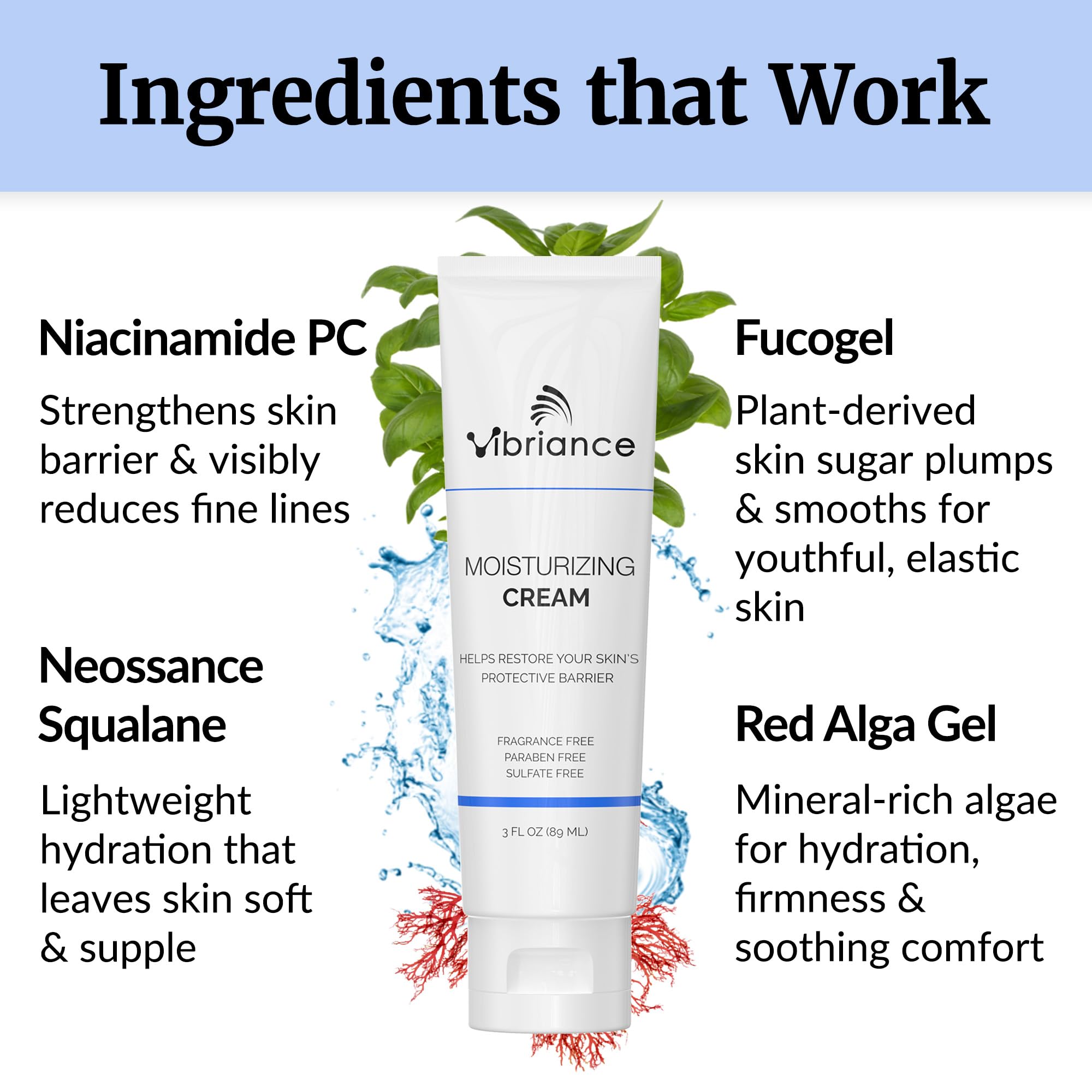 Vibriance Moisturizing Cream highlighting plant-based squalane for essential hydration