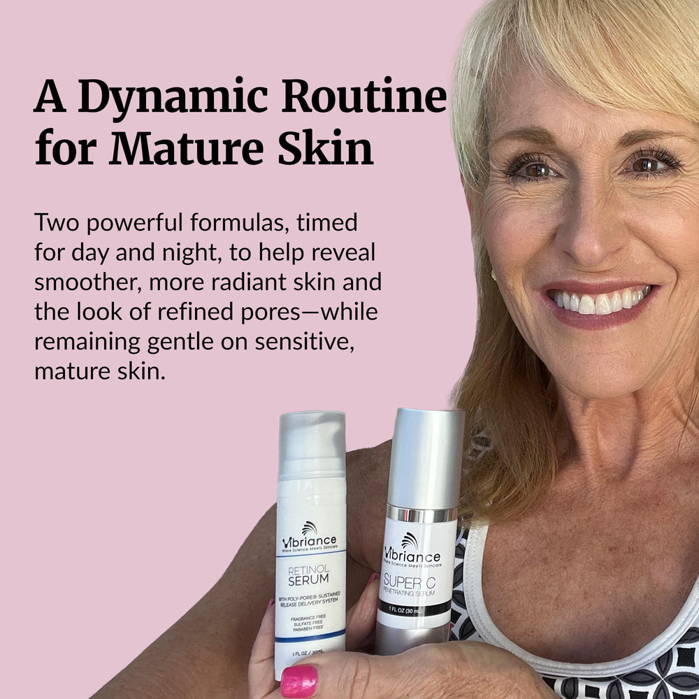 Vibriance Retinol Serum bottle for smoother skin and night-time renewal.