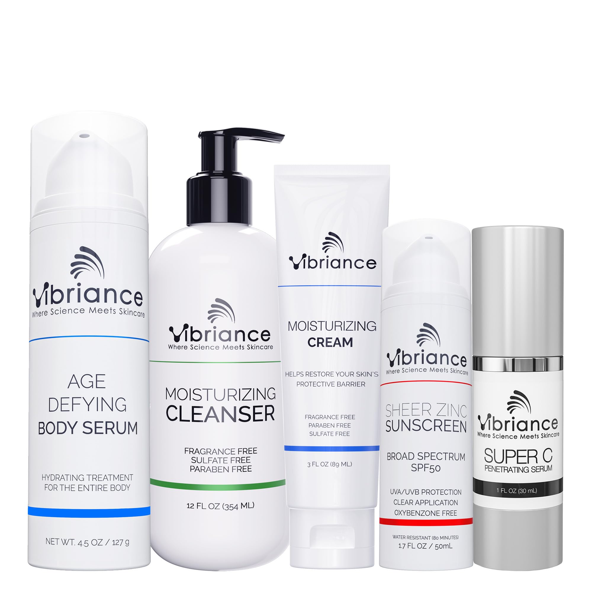 Vibriance Super C Serum bottle highlighting brightening and hydrating benefits.