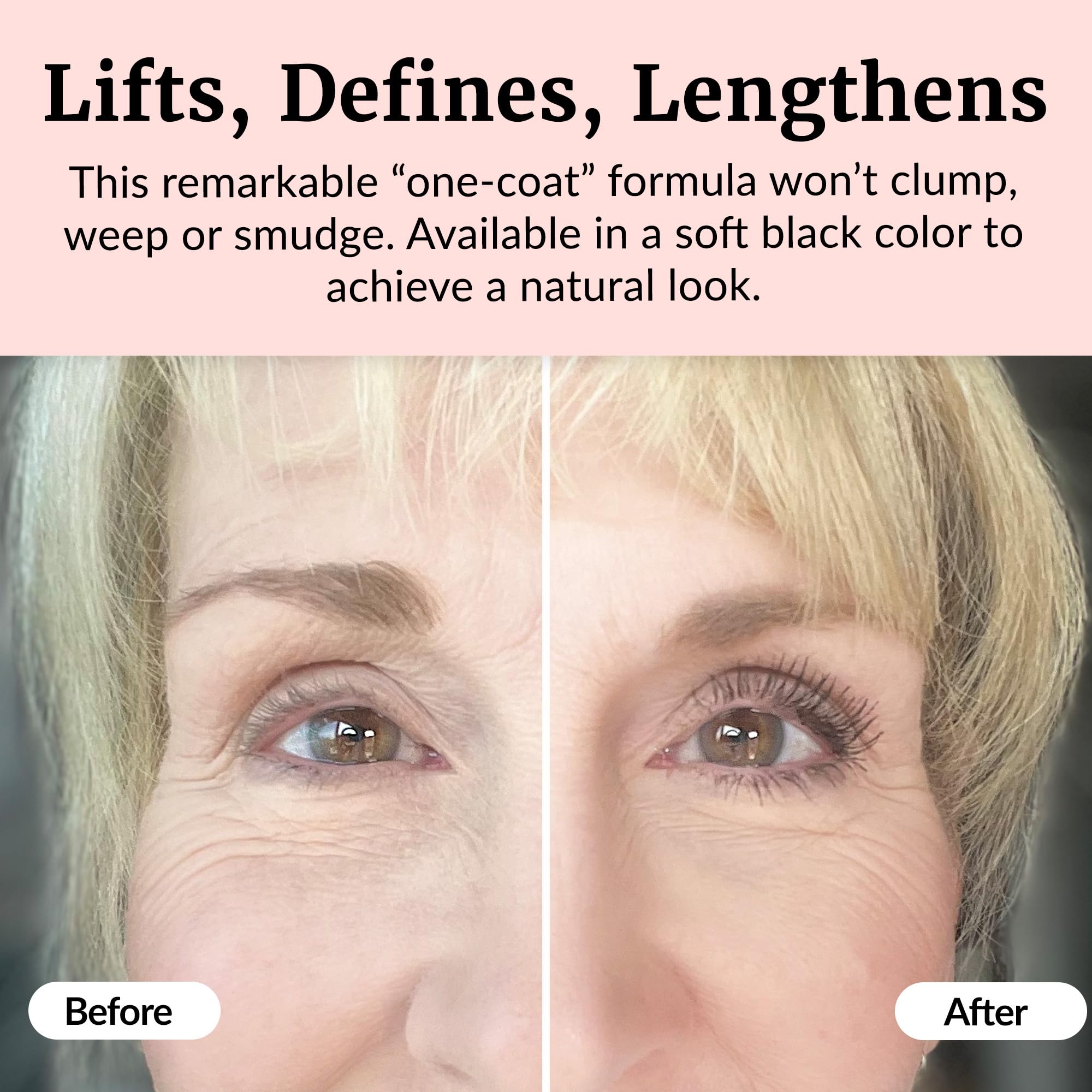 Vibriance Volumizing Mascara formula highlighting jojoba oil and beeswax for lash care.