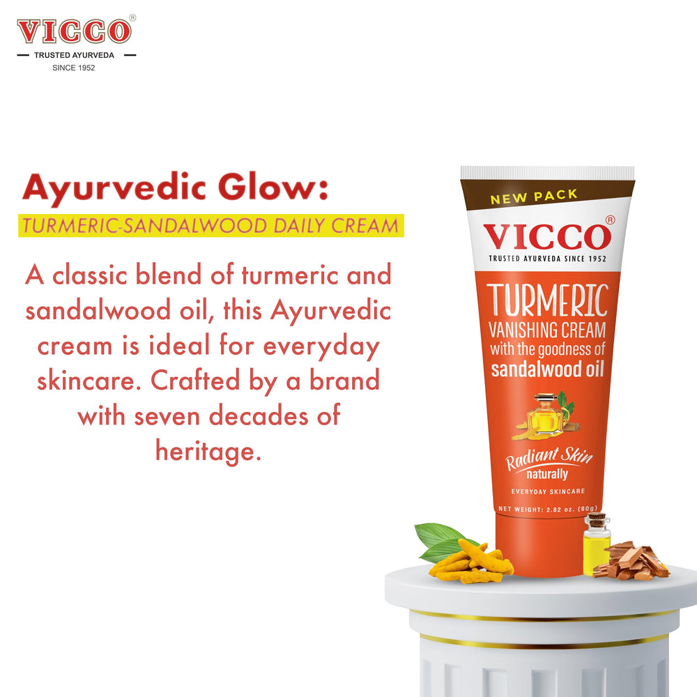 Vicco Turmeric Face Moisturizer Cream daily-use application on skin.