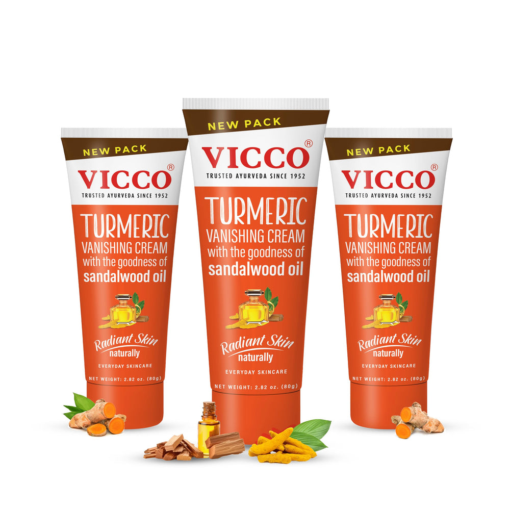 Vicco Turmeric Face Moisturizer Cream with sandalwood oil for radiant hydration.