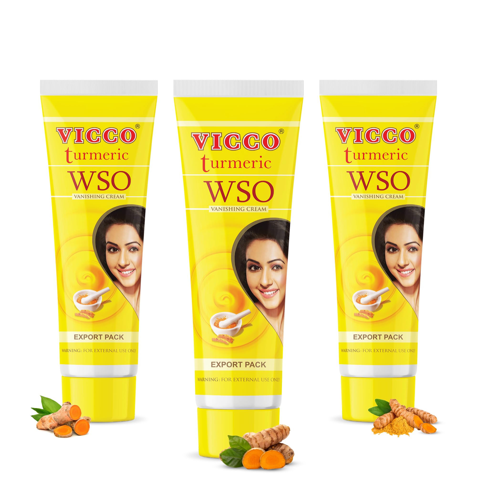Vicco Turmeric WSO Face Moisturizer Cream tubes 3-pack for travel-friendly hydration.