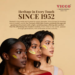 Vicco Turmeric WSO Cream in use on face showing balanced hydration throughout the day.