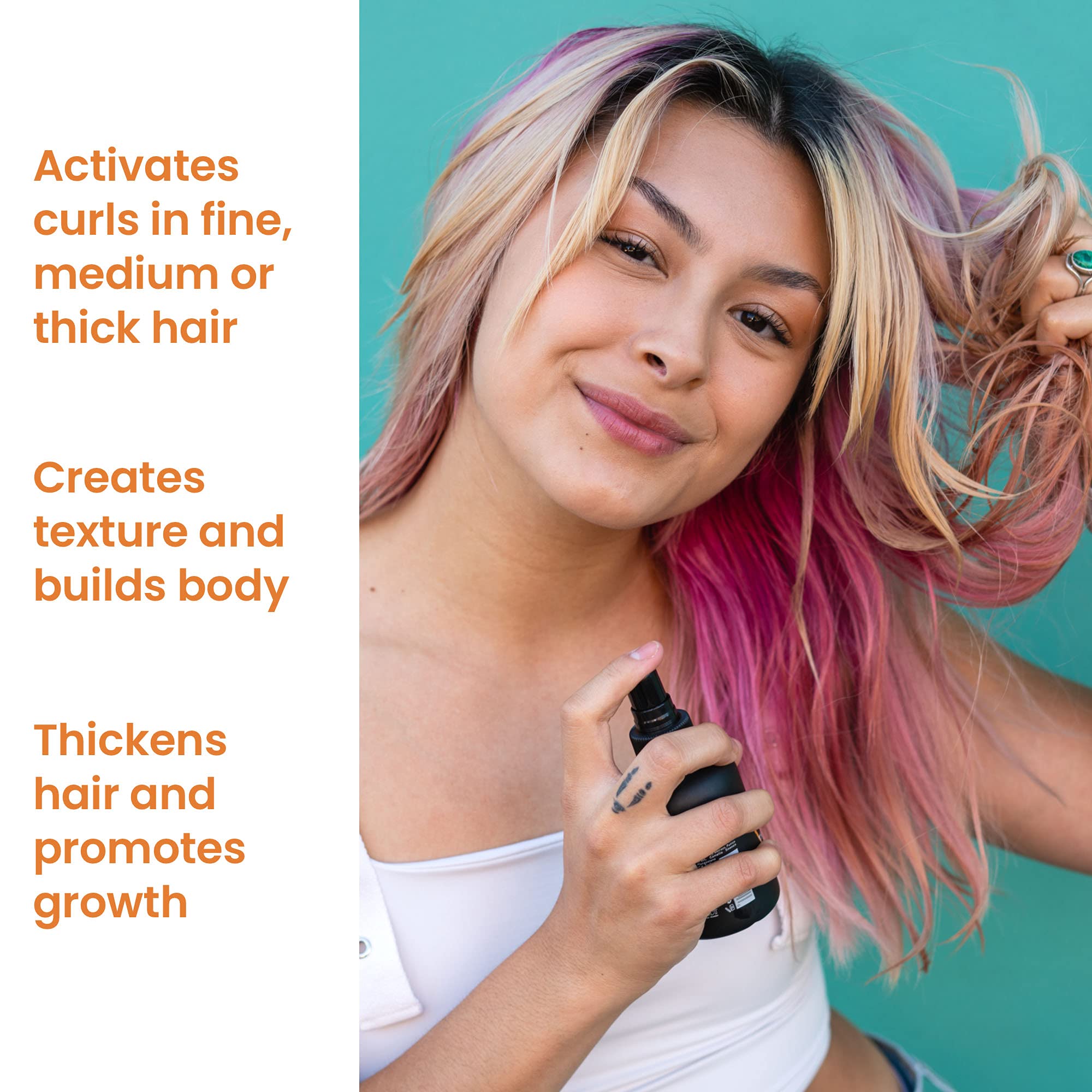 VICIOUS CURL Curlicure Therapy Mist on curly hair adds gentle shine and smoothness
