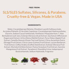 VICIOUS CURL Foaming Cleanse ingredients sugarcane and nettle nourish scalp and shine.
