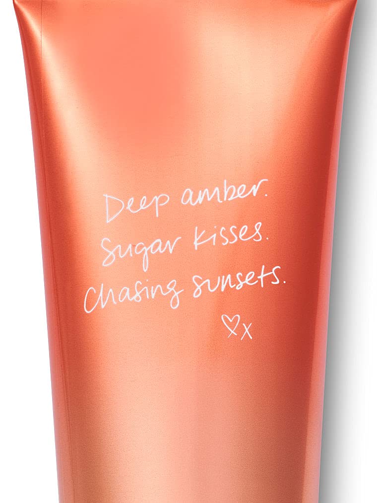 Victoria's Secret Amber Romance lotion pump illustrates quick absorption and velvety skin feel